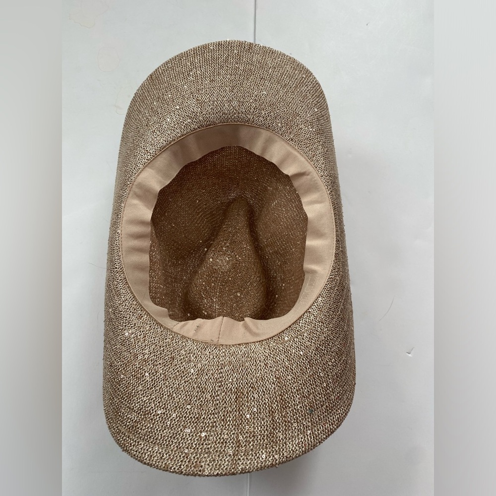 Anthropologie Sparkle Cowboy Rancher Hat beige-gold one size western core - Picture 3 of 9